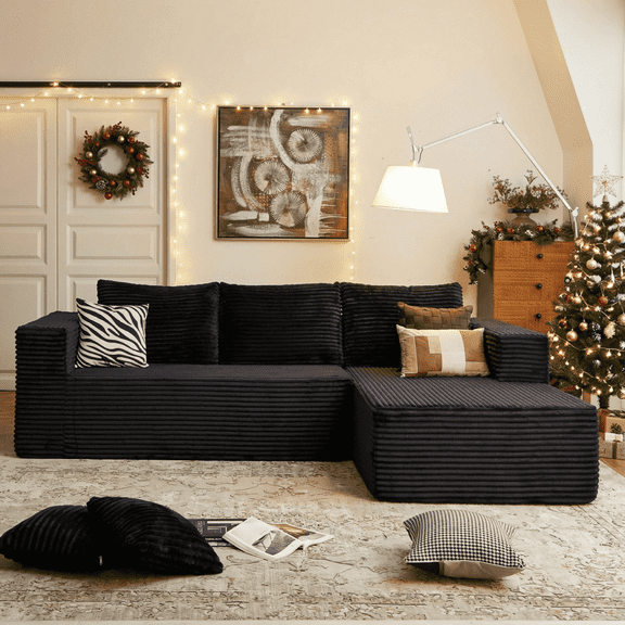 LIAROO 108" Modular Sectional Sofa, Cloud Boneless Couch with Deep Seats and Chaise, Modern Upholstered L-Shape Couch for Living Room or Bedroom, No Assembly Required