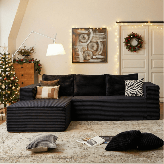 LIAROO 108" Modular Sectional Sofa, Cloud Boneless Couch with Deep Seats and Chaise, Modern Upholstered L-Shape Couch for Living Room or Bedroom, No Assembly Required