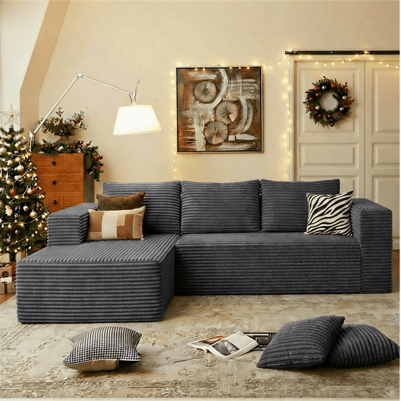 LIAROO 108" Modular Sectional Sofa, Cloud Boneless Couch with Deep Seats and Chaise, Modern Upholstered L-Shape Couch for Living Room or Bedroom, No Assembly Required