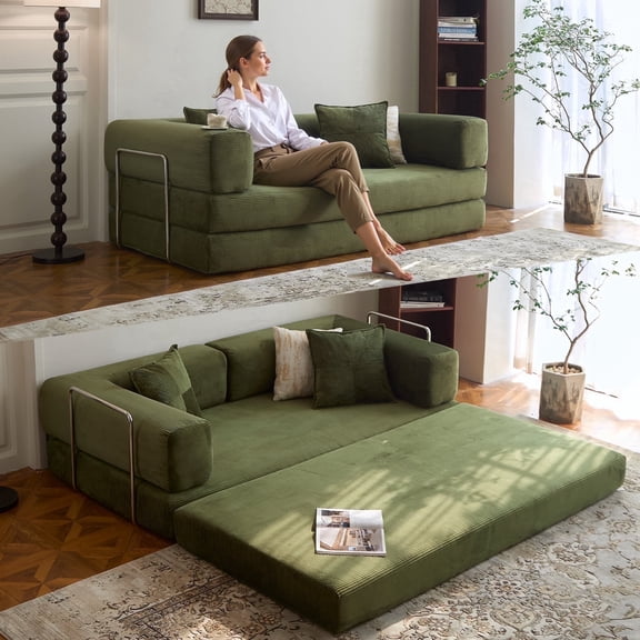 LIAROO Convertible Sofa Bed, 78.8" Boneless Couch Corduroy Sleeper Sofa No Assembly Required Couch Bed for Living Room