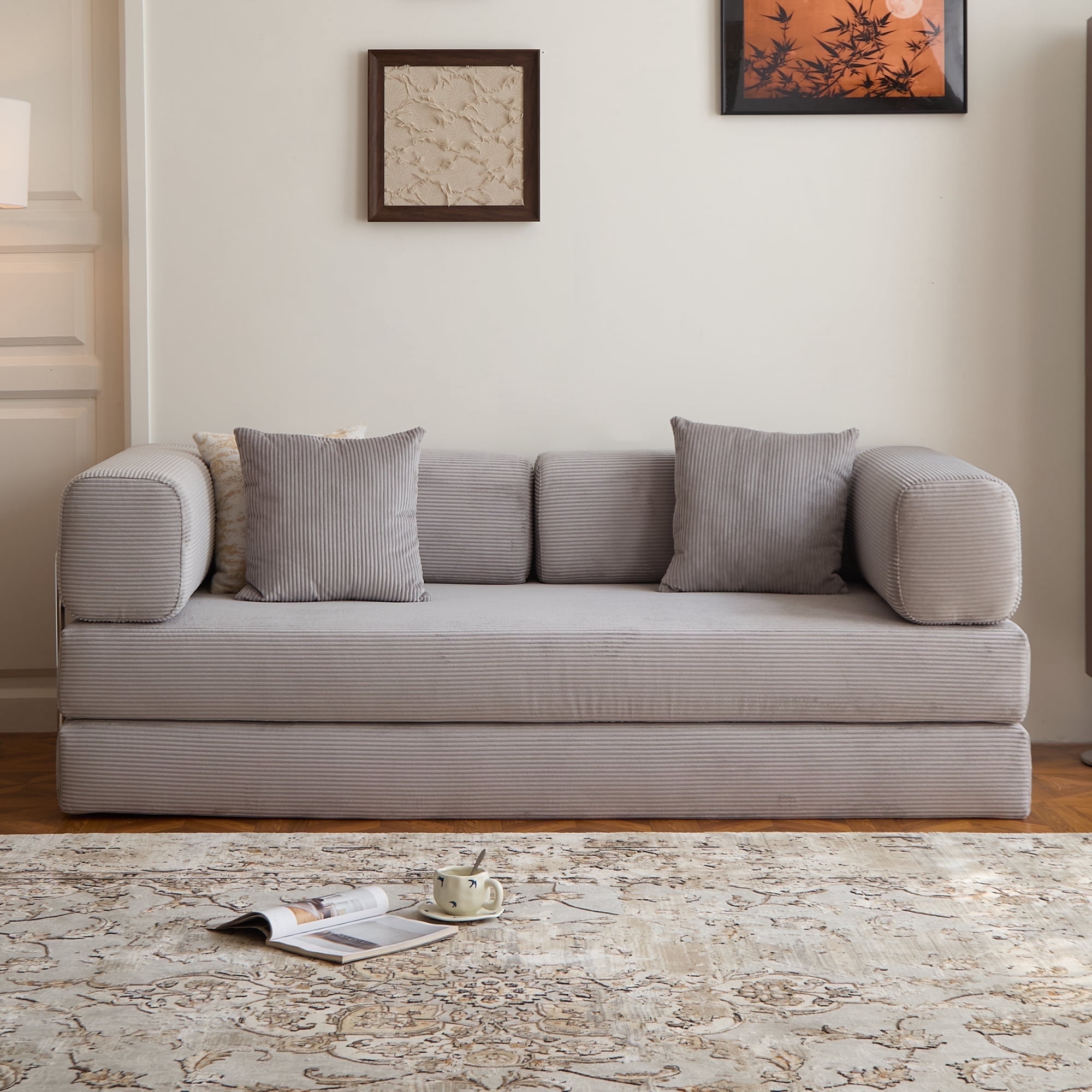 LIAROO Convertible Sofa Bed - Compression Sofa with Corduroy Fabric ...