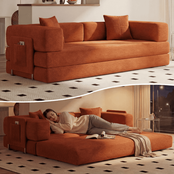 LIAROO Convertible Sofa Bed, 78.8" Boneless Couch Corduroy Sleeper Sofa No Assembly Required Couch Bed for Living Room