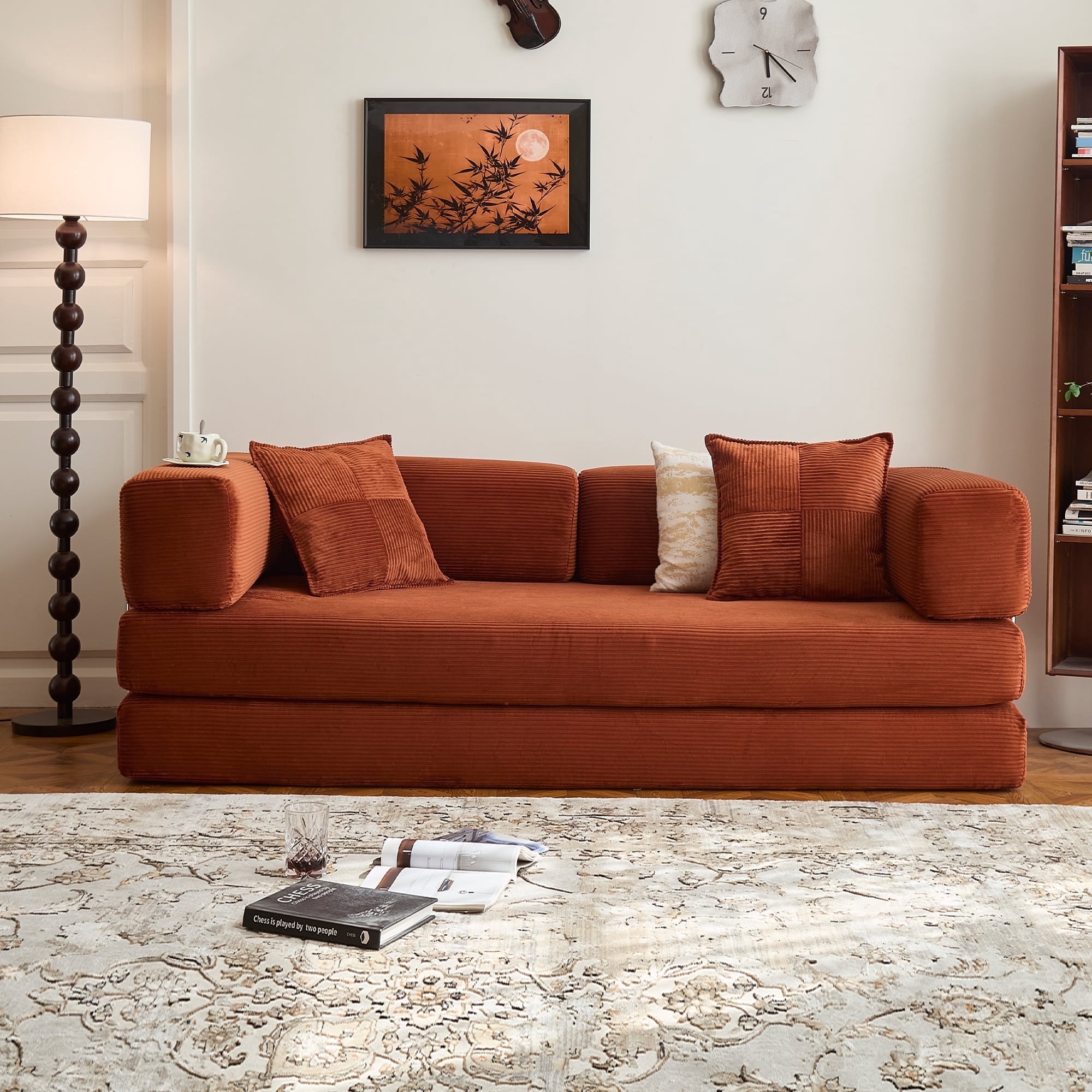 LIAROO Convertible Sofa Bed - Compression Sofa with Corduroy Fabric ...