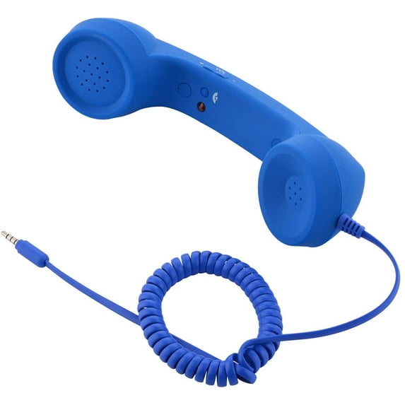 LIBACUKN Vintage Retro Telephone Handset Cell Phone Receiver MIC Microphone for Cellphone Smartphone, 3.5 mm Socket (Blue)