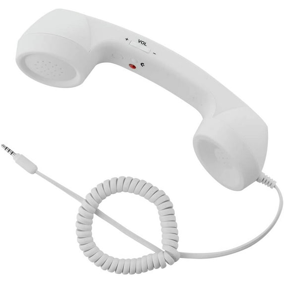 LIBACUKN Vintage Retro Telephone Handset Cell Phone Receiver MIC Microphone for Cellphone Smartphone, 3.5 mm Socket (White)