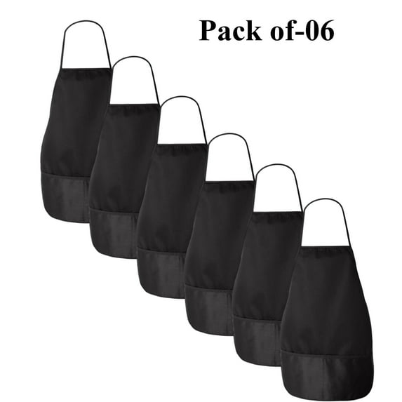 LIBERTY BAGS Aprons for Men and Women | 6 Pieces of Cooking Aprons with Pockets Made with 9 Oz./yd², 70/30 Polyester/cotton Heavy Twill - Black | Size - One Size(20" W x 24" L)