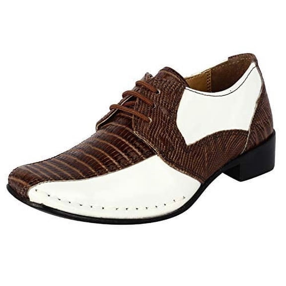 LIBERTYZENO Boys Lizard Print Genuine Leather Kids Dress Shoes Senior Brown/White 9 Toddler