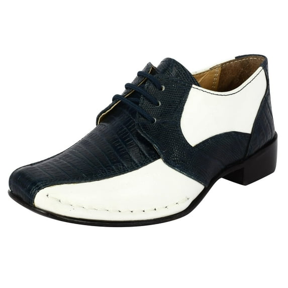 LIBERTYZENO Boys Lizard Print Genuine Leather Kids Dress Shoes Senior Navy/White 5 Toddler