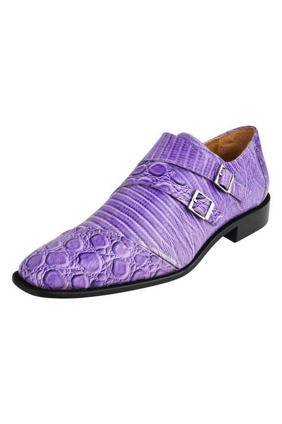 Mens Dress Shoes Croco Print Genuine Leather Adult Monkstrap Dress Shoes Grace Purple 11