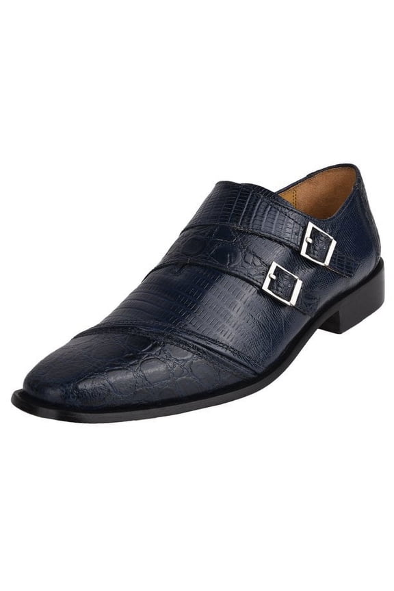 Mens Dress Shoes Croco Print Genuine Leather Adult Monkstrap Dress Shoes Grace Navy 12