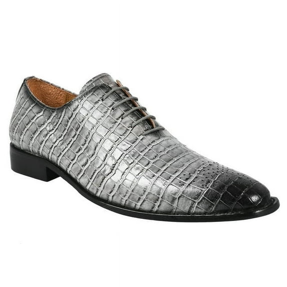 LIBERTYZENO Men Genuine Leather Formal Lace Up Oxford Dress Shoes, Gray