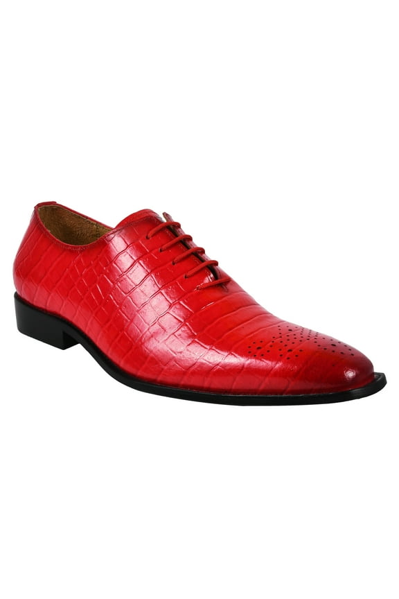Men Genuine Leather Formal Lace Up Oxford Dress Shoes, Red