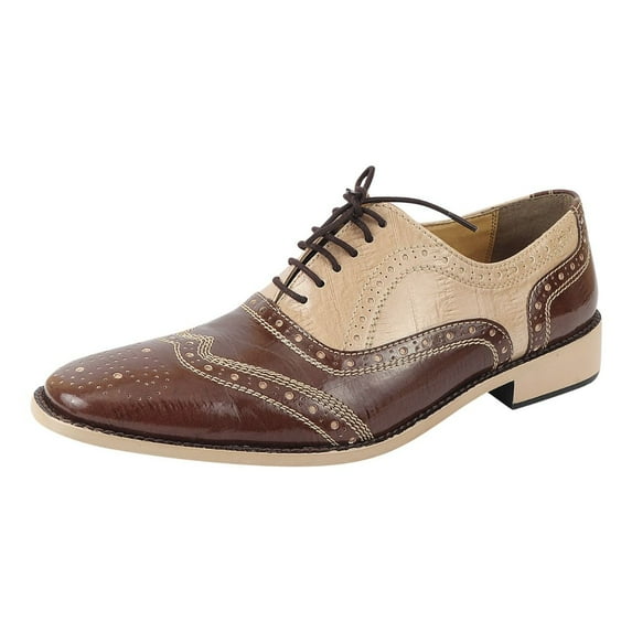 LIBERTYZENO Men's Eel Print Wingtip Brogue Dress Shoes