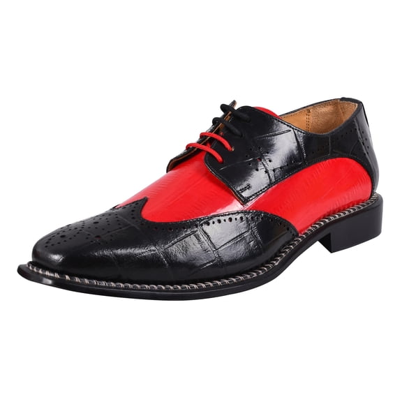 LIBERTYZENO Men's Leather Oxford Dress Shoes, Black/Red, 8.5