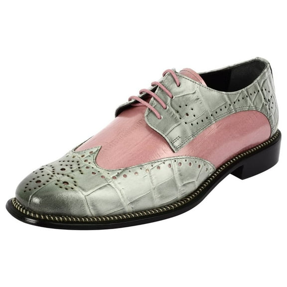LIBERTYZENO Men's Leather Oxford Dress Shoes, Gray/Pink, 10.5