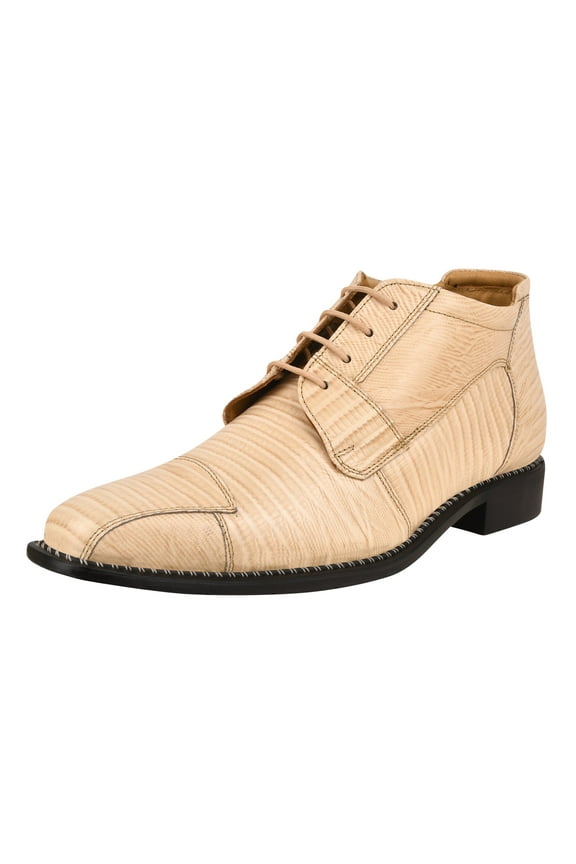 Mens Ankle Boots Genuine Leather Lizard Print Dress Shoes, Beige
