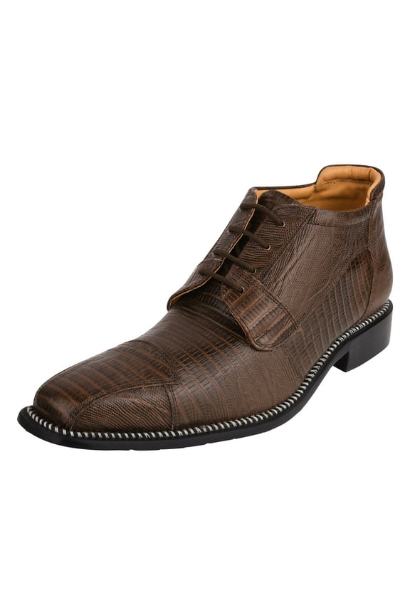 Mens Ankle Boots Genuine Leather Lizard Print Dress Shoes, Brown