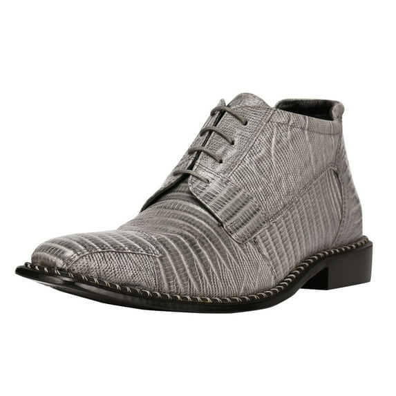LIBERTYZENO Mens Ankle Boots Genuine Leather Lizard Print Dress Shoes, Gray
