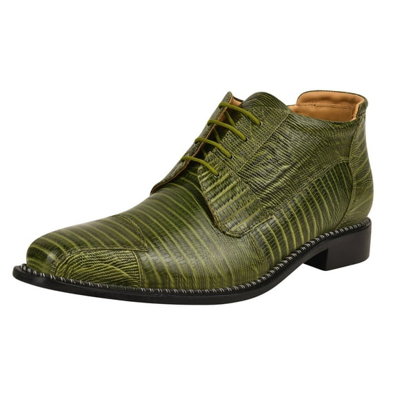 LIBERTYZENO Mens Ankle Boots Genuine Leather Lizard Print Dress Shoes, Olive