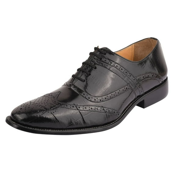 LIBERTYZENO Mens Black Leather Oxford Dress Shoes Hornback Print Male