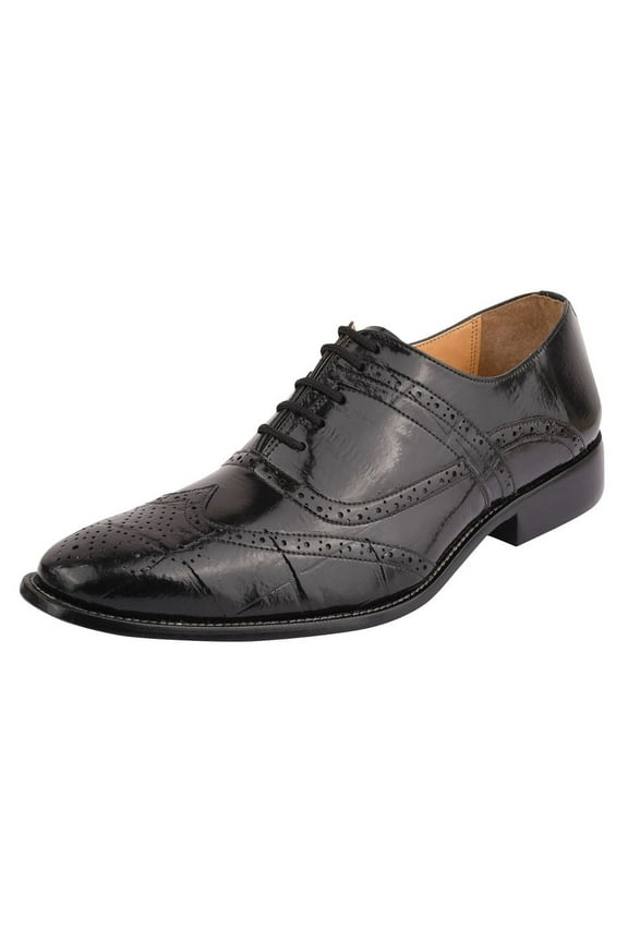 Mens Black Leather Oxford Dress Shoes Hornback Print Male
