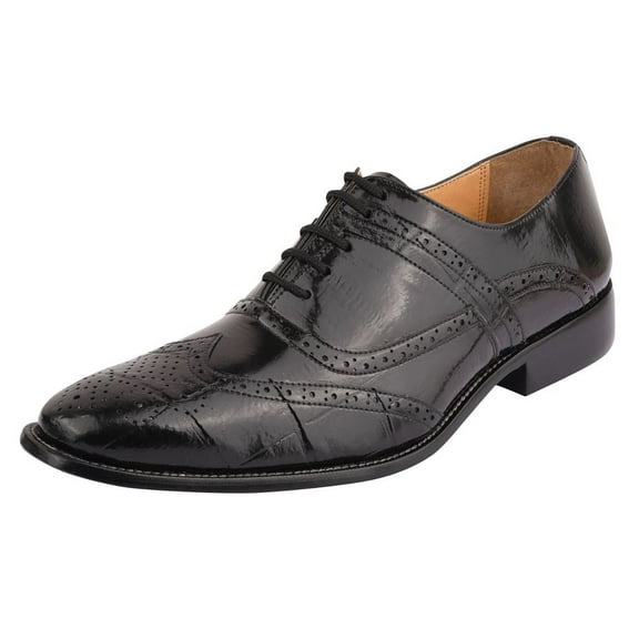 LIBERTYZENO Mens Black Leather Oxford Dress Shoes Hornback Print Male