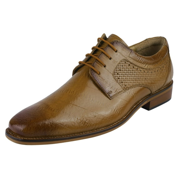 LIBERTYZENO Mens Classic Eel Print Genuine Leather Formal Oxford Shoes, Tan