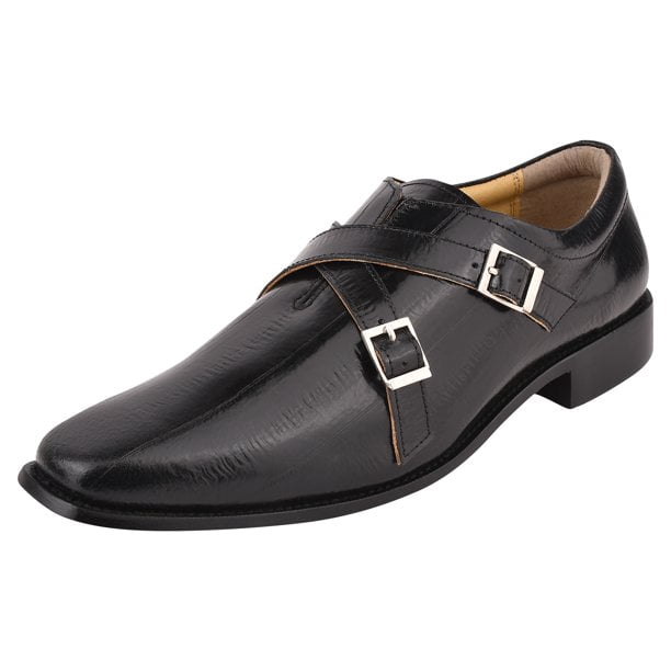 LIBERTYZENO Mens Black Genuine Leather Single Buckle Monk Strap Shoes LIBERTYZENO Mens Black Shoes Leather Single Buckle Style  main image 2