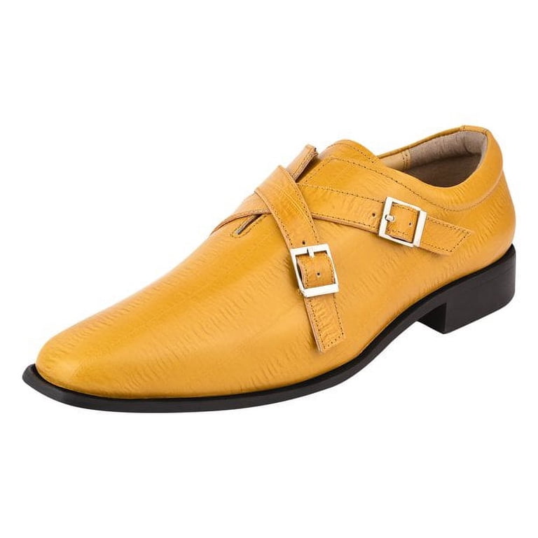 LIBERTYZENO Mens Dress Male Double Monk Strap Shoes, Mustard  display picture 1