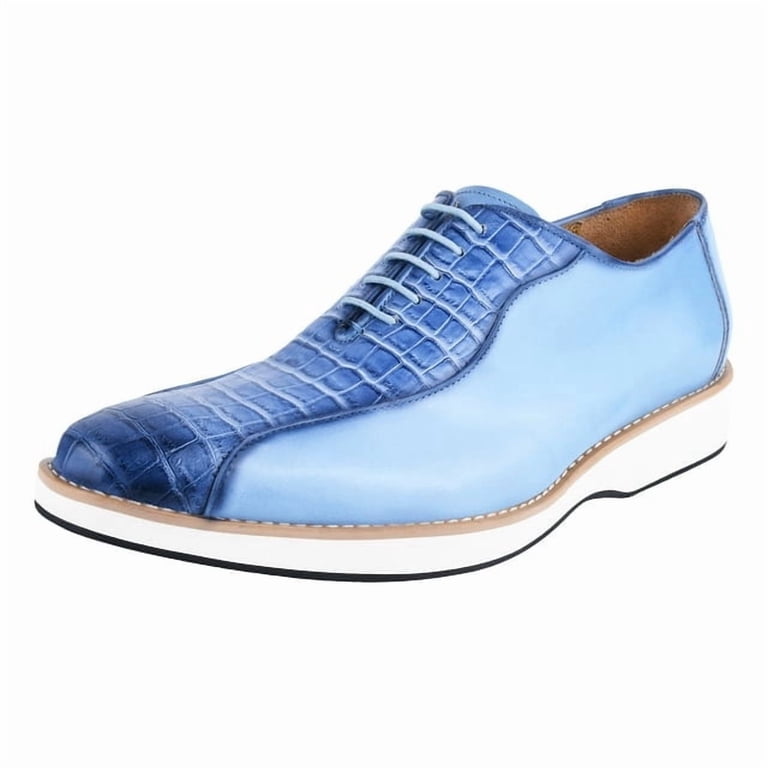 LIBERTYZENO Mens Royal Blue Genuine Leather Croco/Suede Printed Oxford Dre… Trevor Oxford Style Royal Blue Leather Dress Shoes for Boys  main image 3