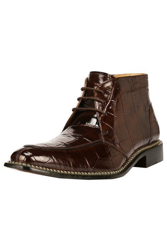 Mens Genuine Leather Animal Print Ankle Boots, Brown