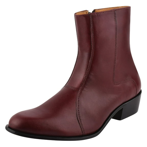 LIBERTYZENO Mens Genuine Leather Ankle Boots Side Zipper Mens Dress Boots, Burgundy