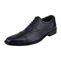 LIBERTYZENO Mens Genuine Leather Classic Oxford Shoes, Navy, 12