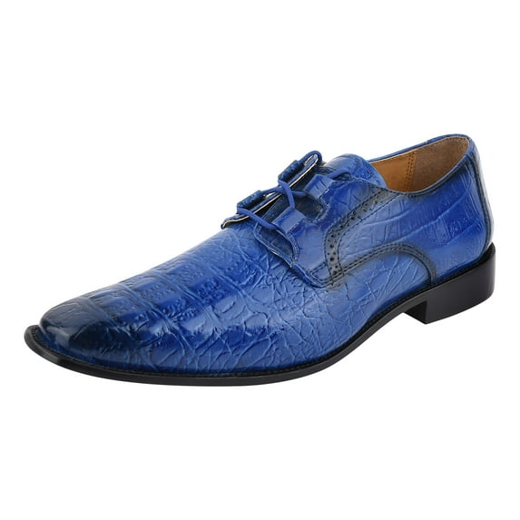 LIBERTYZENO Mens Genuine Leather Hornback Print Dress Shoes, Blue