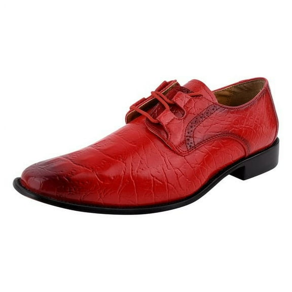 LIBERTYZENO Mens Genuine Leather Hornback Print Dress Shoes, Red