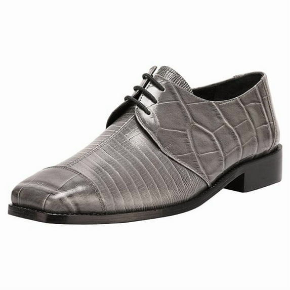 LIBERTYZENO Mens Genuine Leather Male Oxford Style Lace Up Dress Shoes, Gray