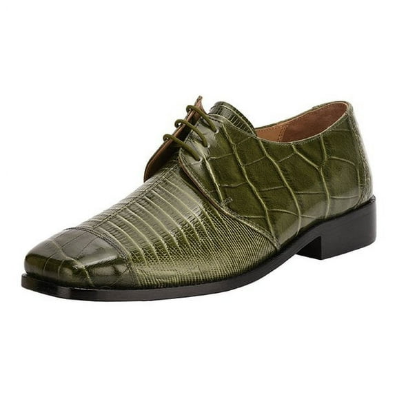 LIBERTYZENO Mens Genuine Leather Male Oxford Style Lace Up Dress Shoes, Olive