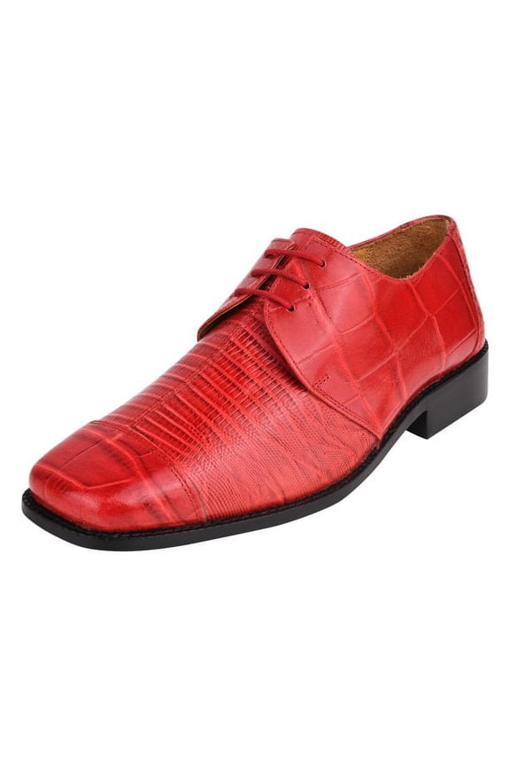 Mens Genuine Leather Male Oxford Style Lace Up Dress Shoes, Red, 9.5
