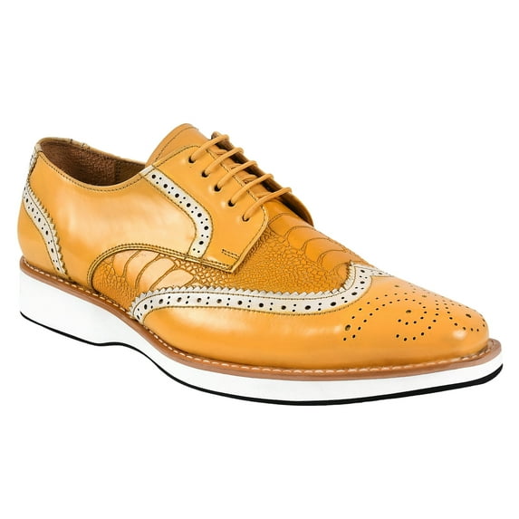 LIBERTYZENO Mens Leather Casual Sneakers Shoes, Yellow