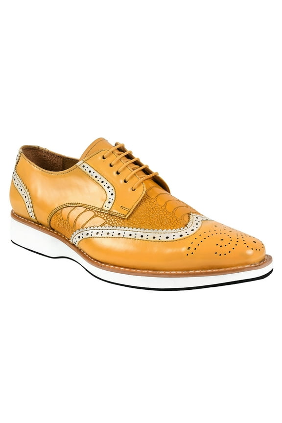 Mens Leather Casual Sneakers Shoes, Yellow
