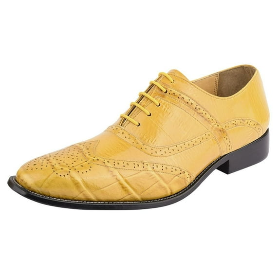 LIBERTYZENO Mens Mustard Leather Oxford Dress Shoes Hornback Print Male