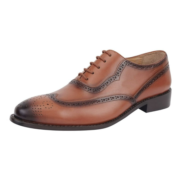 Tan burnished all leather luxury lace up dress shoe for men. With