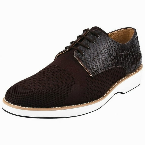 LIBERTYZENO Mens Casual Shoes Textile And Lizard Print Leather Lace-Up Oxford Casual Shoes For Mens Gutta Brown 13