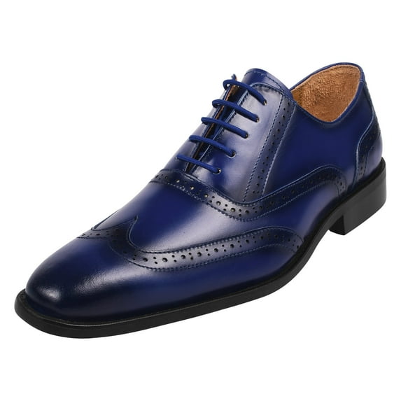 LIBERTYZENO Mens Wingtip Classic Genuine Leather Formal Oxford Shoes, Royal