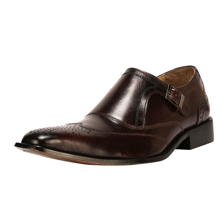 Liberty Black Leather Monk Strap Brogue Wing Tip Lace Up Shoes Mens 10 Amazon.com | Lethato Men main image 2
