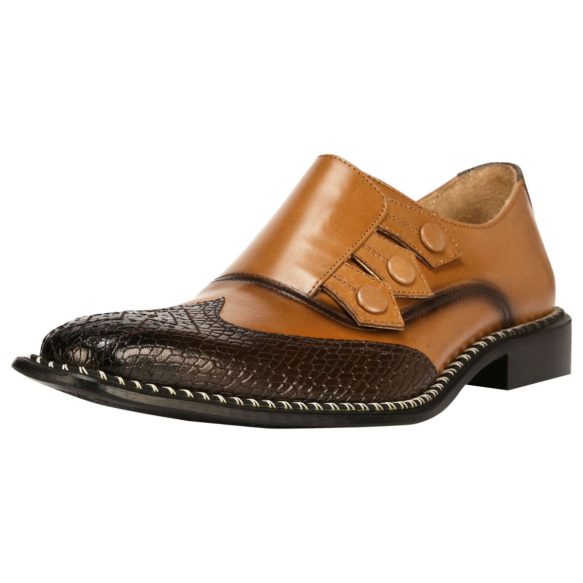 LIBERTYZENO Triple Monk Strap Slip-on Mens Leather Formal Wingtip Brogue Dress Shoes - image 1 of 5
