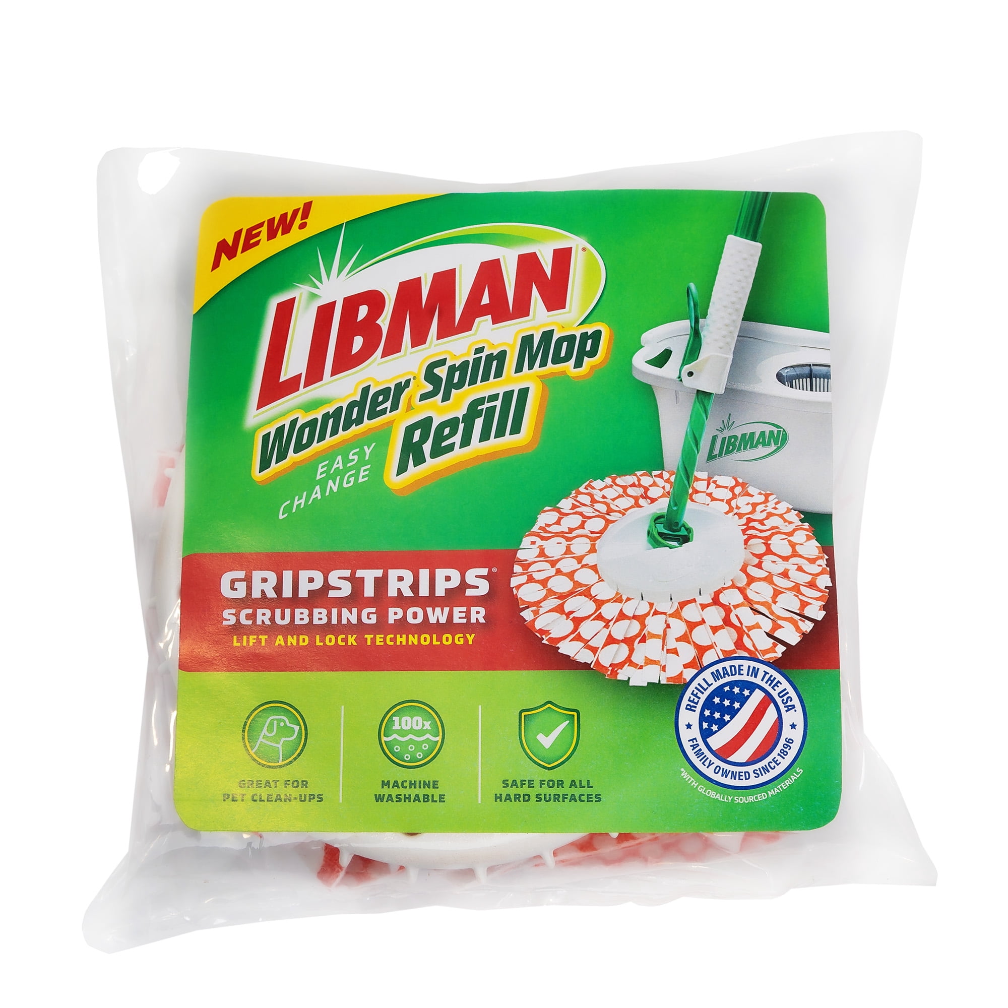 Libman Wonder Spin Mop Refill Head with Microfiber GRIPSTRIPS for Floor Cleaning