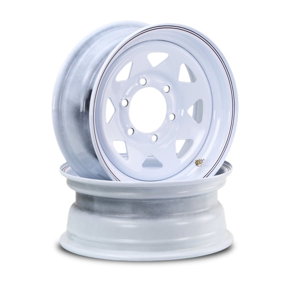LIBRA 15 x 6 Heavy Duty Trailer Wheels 6 Lug on 5.5" Bolt Pattern 3525lbs LCC White Spoke, Set 2-17056