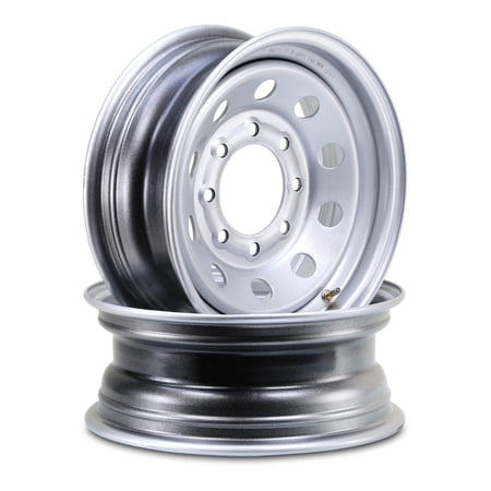 LIBRA 16 x 6 Heavy Duty Trailer Wheels 8 Lug on 6.5" Bolt Pattern 4400lbs LCC Silver Mod, Set 2-17060