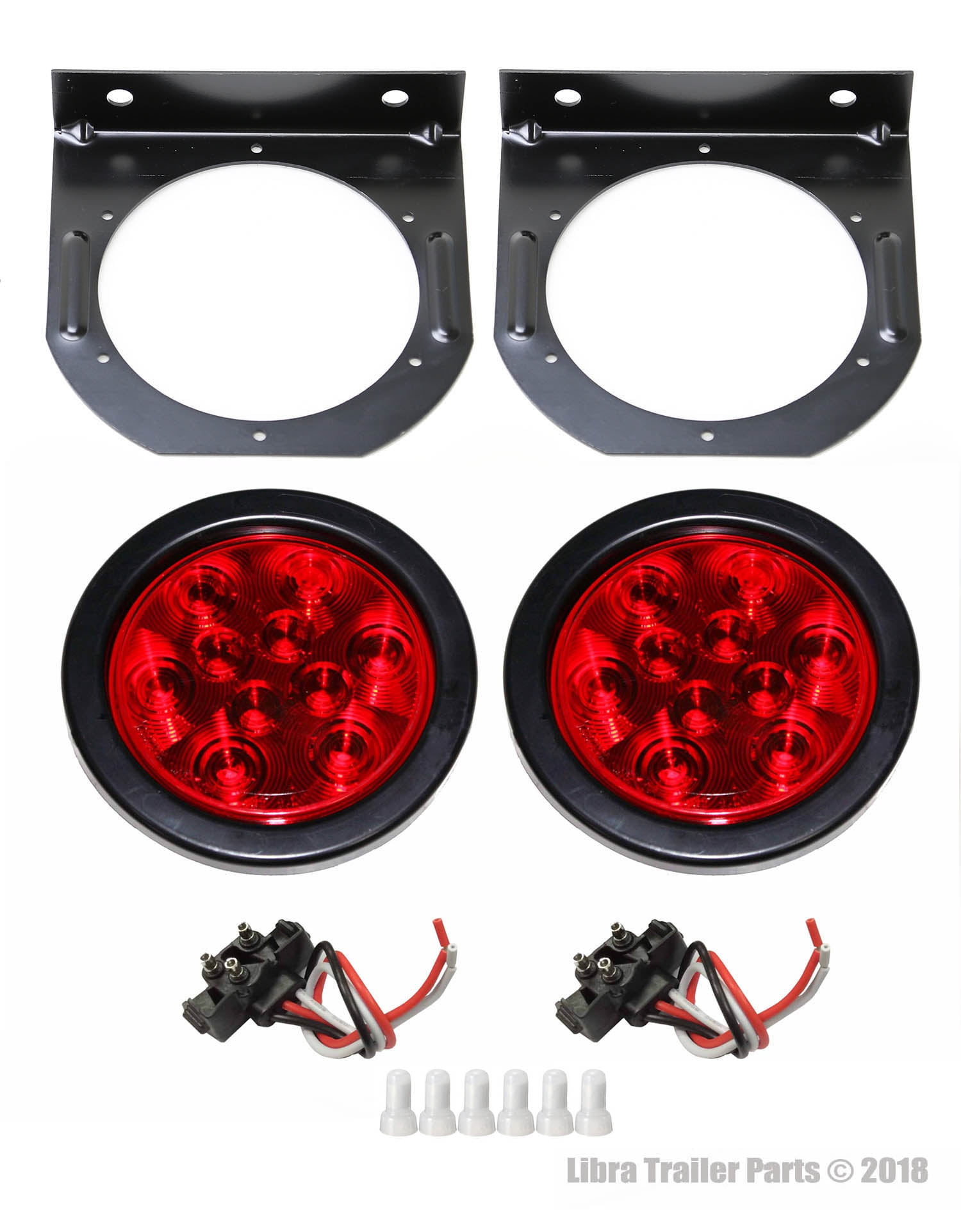 LIBRA (2) Red 4" Round LED Truck Trailer Brake Stop Turn Tail Light with Mounting Bracket